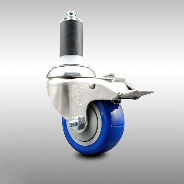 Service Caster 3 Inch 316SS Blue Poly Swivel 1-3/8 Inch Expanding Stem Caster Lock Brake SCC SCC-SS316TTLEX20S314-PPUB-BLUE-138 - main